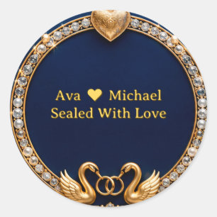 Royal Wedding Blue Swan Frame Classic Round Sticker