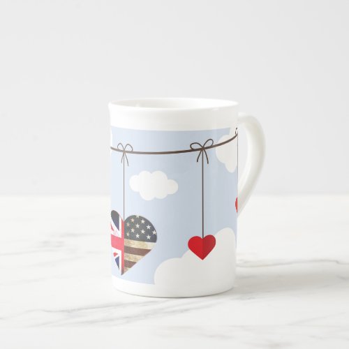 Royal Wedding British and American flag hearts Bone China Mug