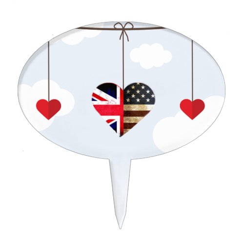 Royal Wedding British and American flag hearts Cake Topper