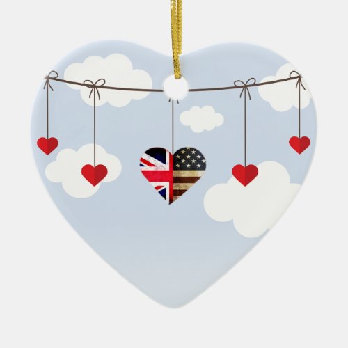 Royal Wedding British and American flag hearts Ceramic Ornament