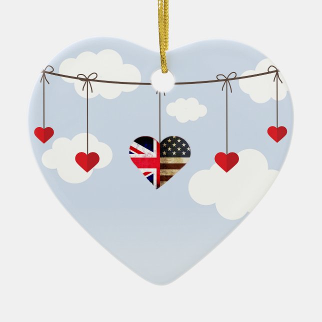 Royal Wedding British and American flag hearts Ceramic Ornament (Front)