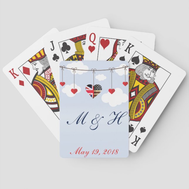 Royal Wedding British and American flag hearts Poker Cards (Back)