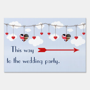 Royal Wedding British and American flag hearts Sign