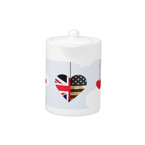 Royal Wedding British and American flag hearts Teapot
