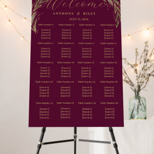 Royal wedding burgundy 20 table seating chart foam board