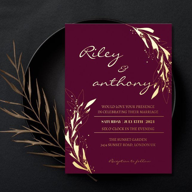 Royal wedding burgundy foil invitation (Creator Uploaded)