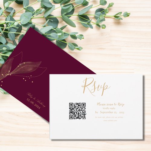 Royal wedding burgundy qr code minimalist RSVP card