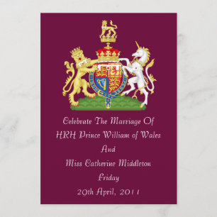 Royal Wedding Coat Of Arms Invitation (Burgundy)