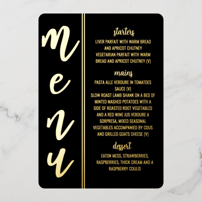 royal  wedding  foil menu card (Front)