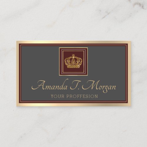Royal Wedding Gold Frame Crown Burgundy Gray Business Card