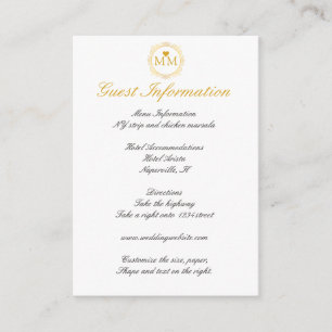 Royal Wedding Gold Script Guest Information Enclosure Card