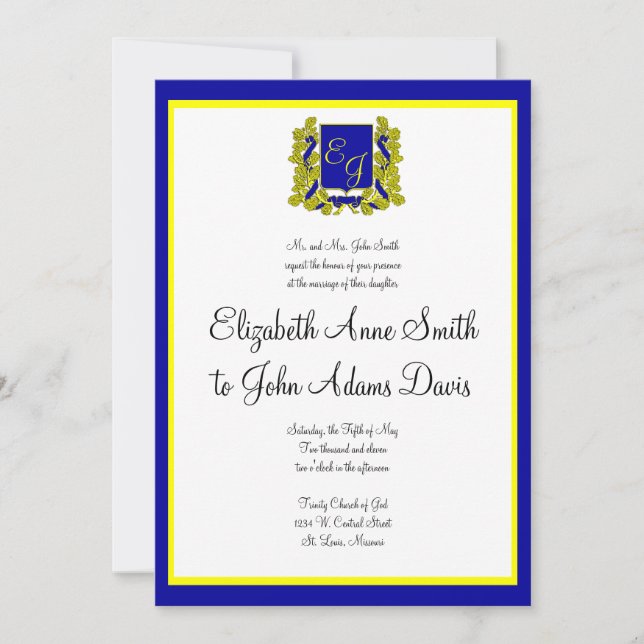 Royal Wedding Invitation Blue and Gold (Front)