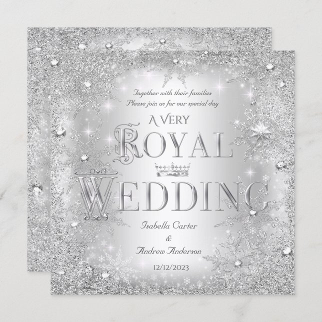 Royal Wedding Silver Winter Wonderland Crown Invitation (Front/Back)