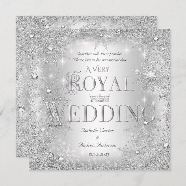 Royal Wedding Silver Winter Wonderland Crown Invitation (Front/Back)
