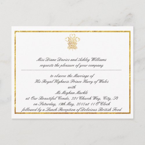 Royal Wedding Watch Party Invitation  London UK Postcard