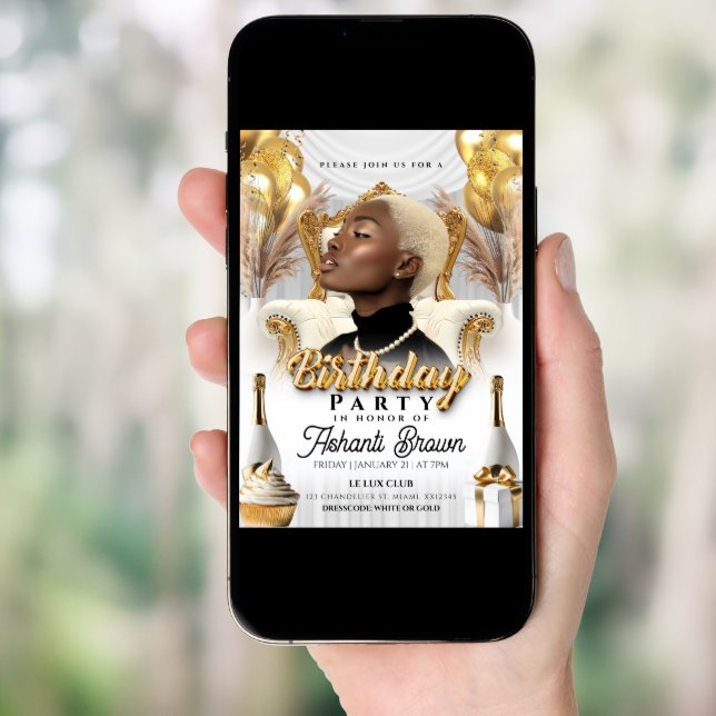 royal white and gold birthday party flyer invitation (Front Digital)