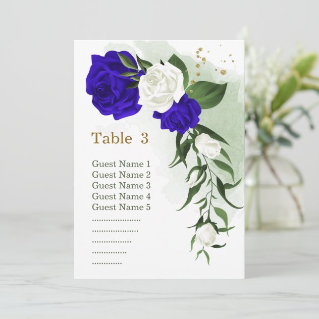 royal white floral greenery seating chart card (Standing Front)
