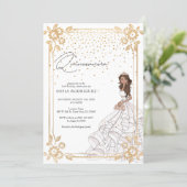 Royal White & Gold Dress Quinceanera Birthday Invitation (Standing Front)