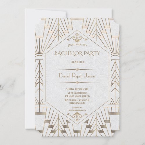 Royal White Gold Great Gatsby Bachelor Party Invitation