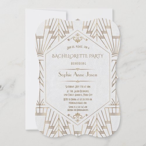 Royal White Gold Great Gatsby Bachelorette Party Invitation