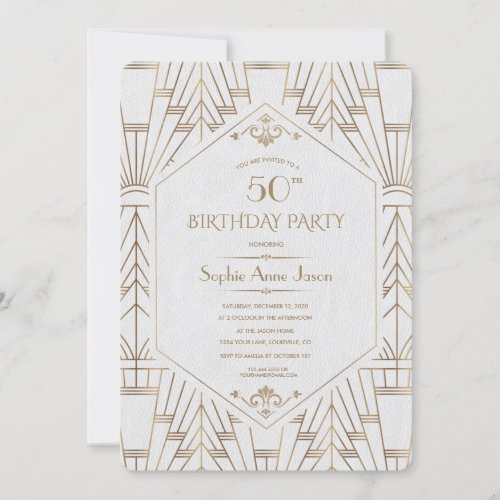 Royal White Gold Great Gatsby Birthday Party Invitation