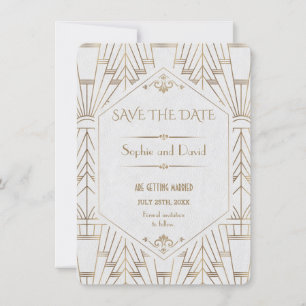 Royal White Gold Great Gatsby Save The Date Invitation