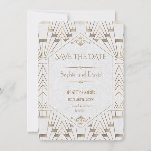 Royal White Gold Great Gatsby Save The Date Invitation