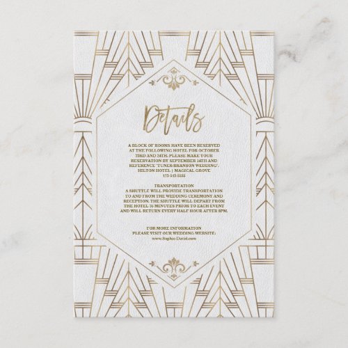 Royal White Gold Great Gatsby Wedding Enclosure Card