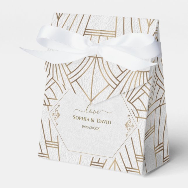 Royal White Gold Great Gatsby Wedding Favor Boxes (Front Side)