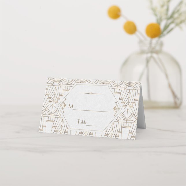 Royal White Gold Great Gatsby Wedding Place Card (Front)