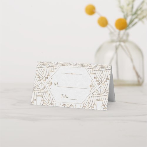 Royal White Gold Great Gatsby Wedding Place Card