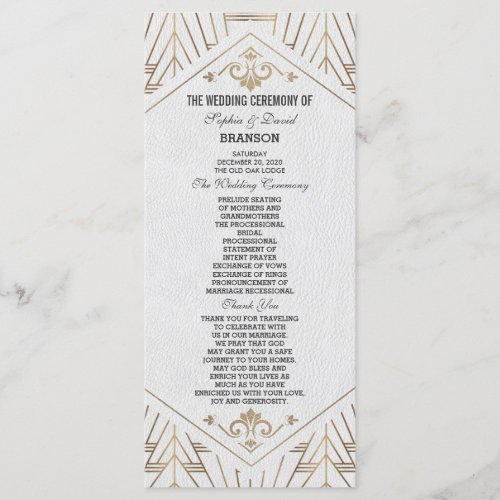Royal White Gold Great Gatsby Wedding Program