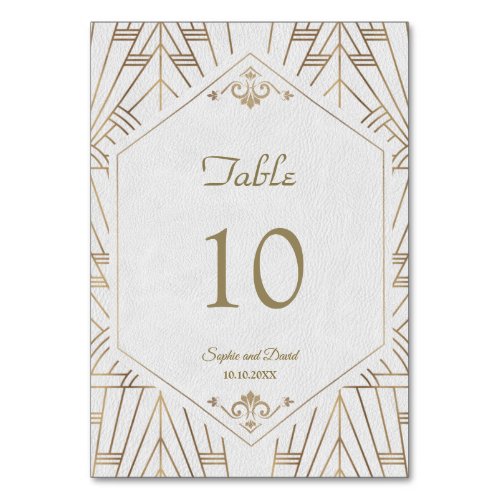 Royal White Gold Great Gatsby Wedding Table Number