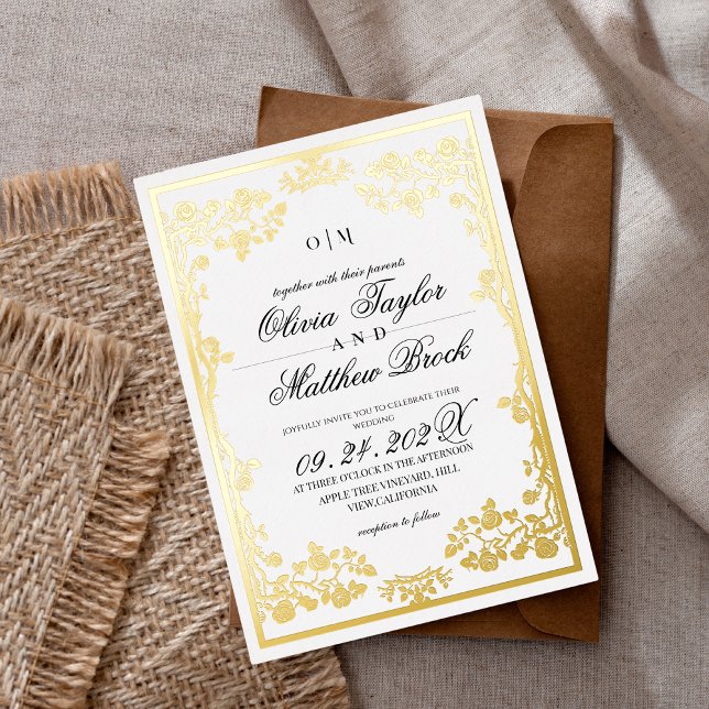 Royal White Gold Ornate Flowers The Wedding of Foil Invitation (Creator Uploaded)