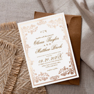 Royal White Gold Rose Flowers The Wedding of Foil Invitation
