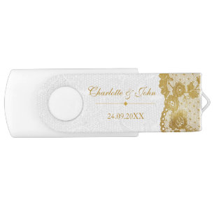 Royal White Gold Save Date Thank gift 8 GB White USB Flash Drive