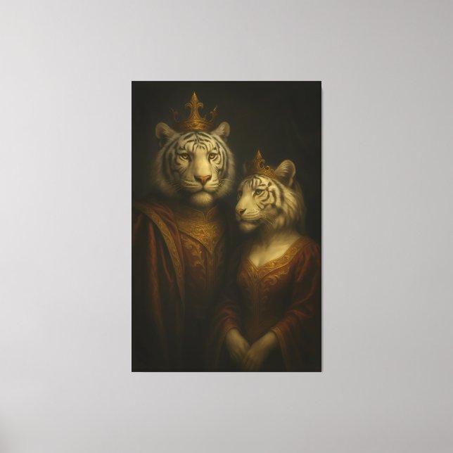 Royal White Tiger King & Queen – Golden Regal Port Canvas Print (Front)