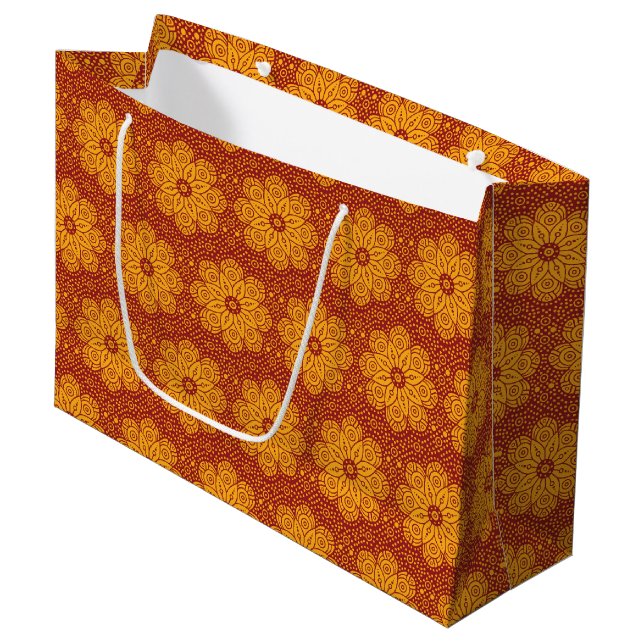 Royal yellow and red mandala pattern large gift bag (Front Angled)