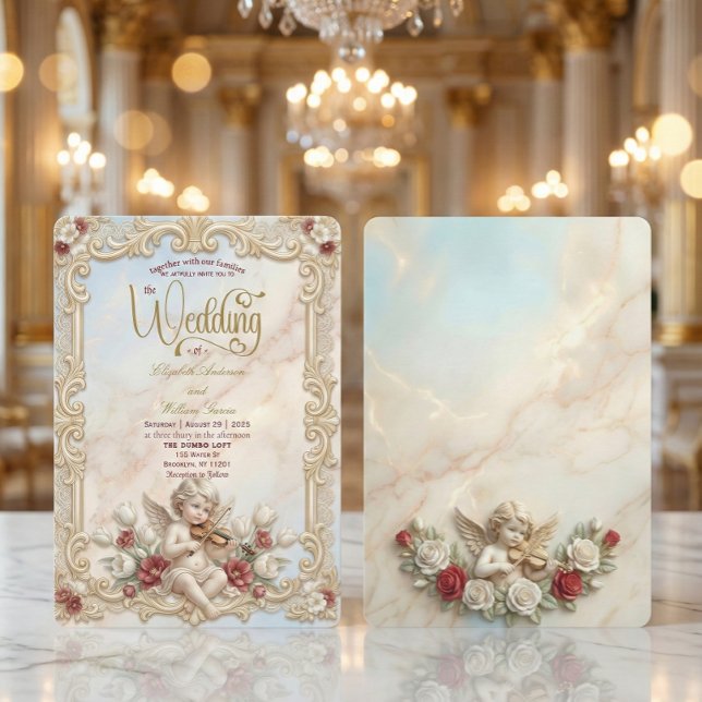 Royalcore Baroque Cherub Violin Art Wedding   Invitation (Creator Uploaded)
