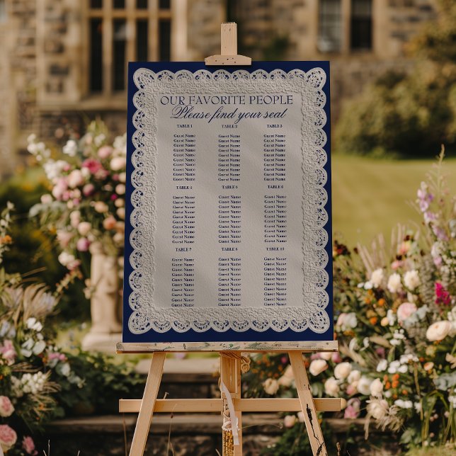 Royale Blue Lace Doily Wedding Seating Charts Foam Board (Creator Uploaded)