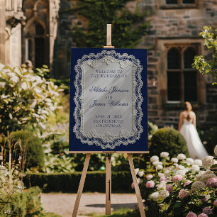 Royale Blue Lace Old Money Wedding Welcome Sign