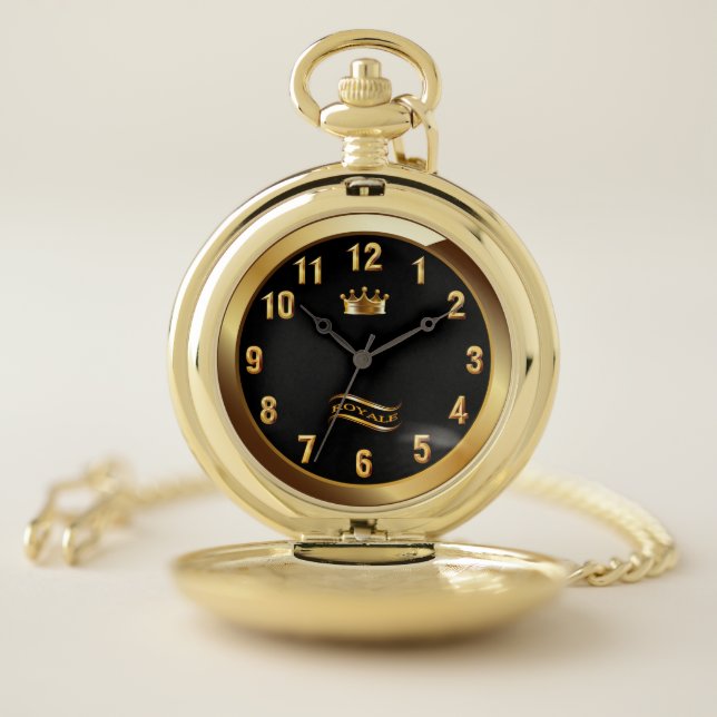 Royale Crown Classic ~ Gold On Black ~ Unique ~ Pocket Watch (Inside)