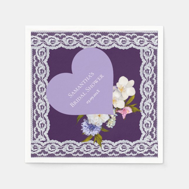 Royale Plum and Lace Bridal Shower Napkins (Front)