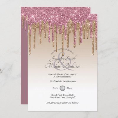 RoyalElegance PINK GOLD Dripping Glitter Wedding Invitation