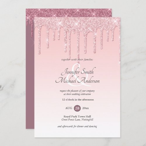 RoyalElegance PINK ROSE GOLD Glitter Drip Wedding Invitation