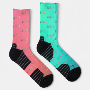 RoyaLi, Floral Letters   Pink & Turquoise Socks