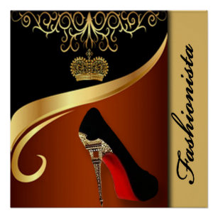 Royality Paris High Heel & Gold Crown Pattern Poster