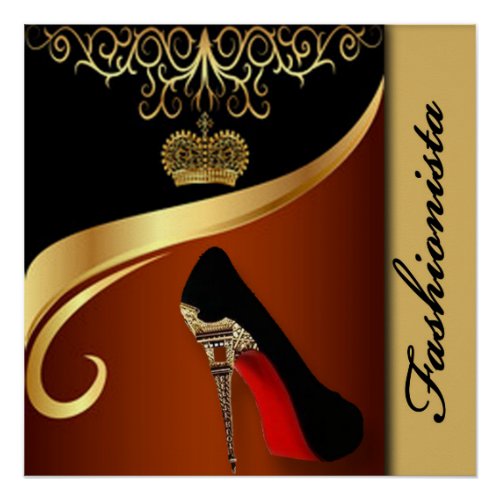 Royality Paris High Heel  Gold Crown Pattern Poster