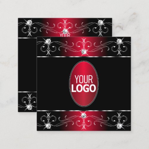 Royally Black Red Ornate Ornaments Jewels Add Logo Square Business Card