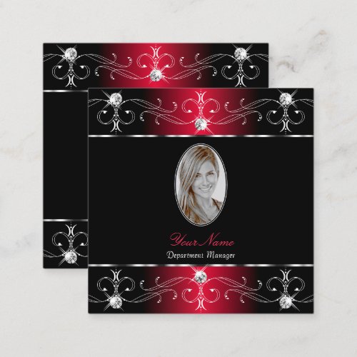 Royally Black Red Ornate Ornaments Jewels Photo Square Business Card